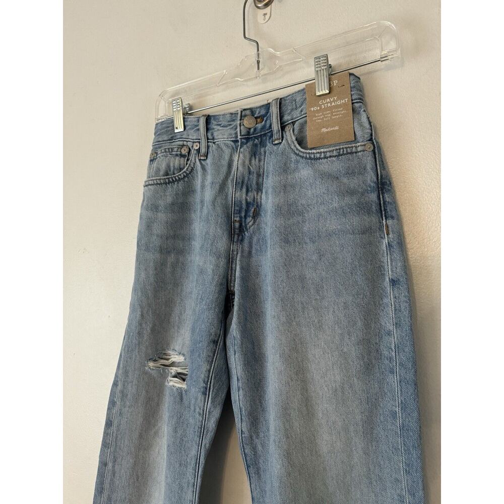 NWD Madewell Petite Curvy 90s Straight Leg Jeans Blue Revoir Wash Ripped Size 23 - Picture 6 of 15